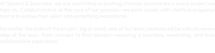 At Spiders & Sparrows, we are committed to pushing creative boundaries in every project we take on. Collaboration is ...